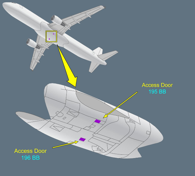 ILLUSTRATION ACCESS DOOR TO OPENING CONTROL OF LANDING GEAR DOORS ON GROUND 195 BB - 196 BB