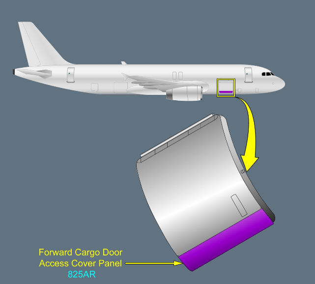 ILLUSTRATION FORWARD CARGO DOOR ACCESS COVER PANEL 825 AR